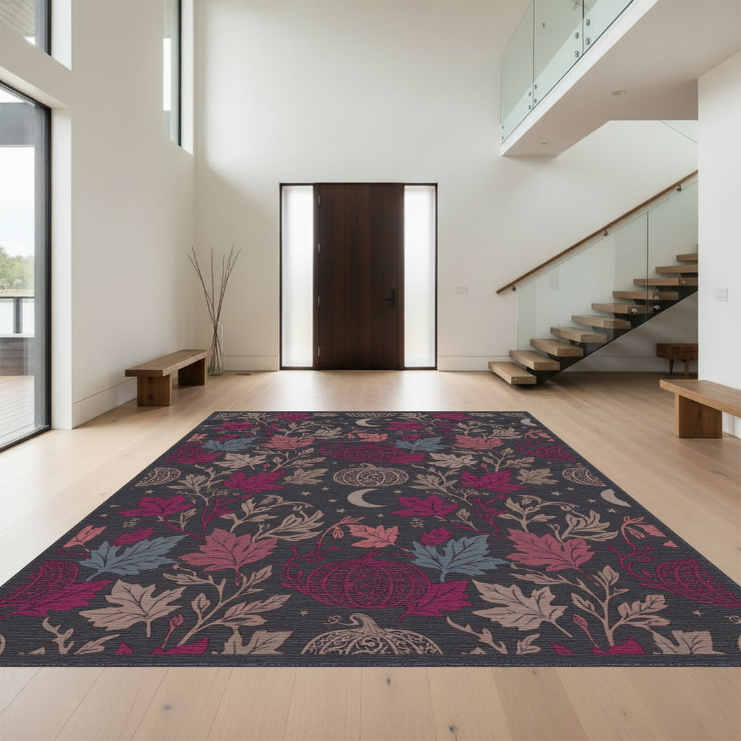 Crimson and Gray Pumpkin Moon Vine Rug