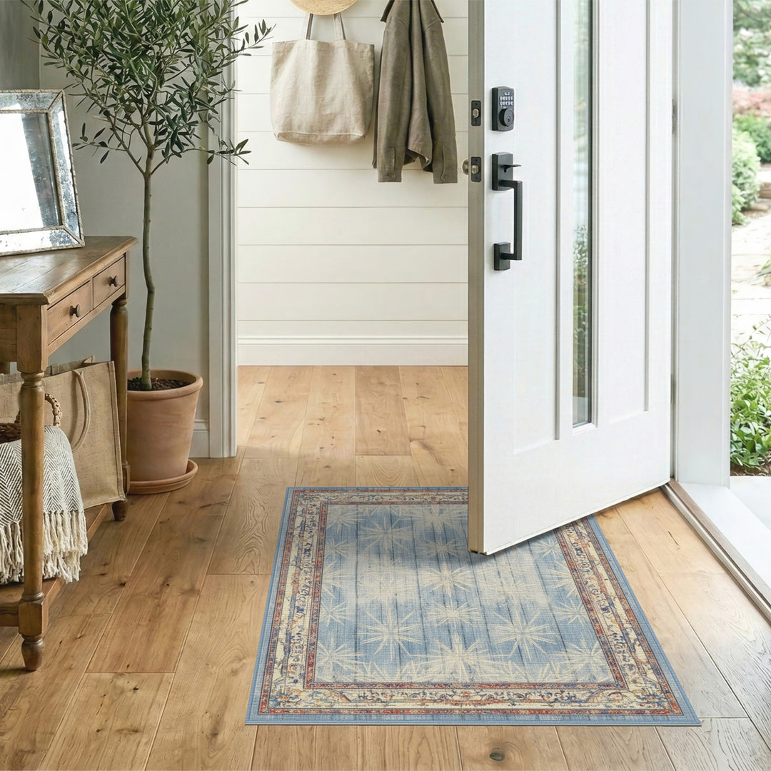 Blue Starburst Distressed Vintage Area Rug