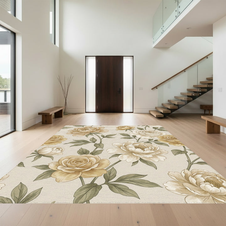 Vintage Cream Floral Garden Vine Rug