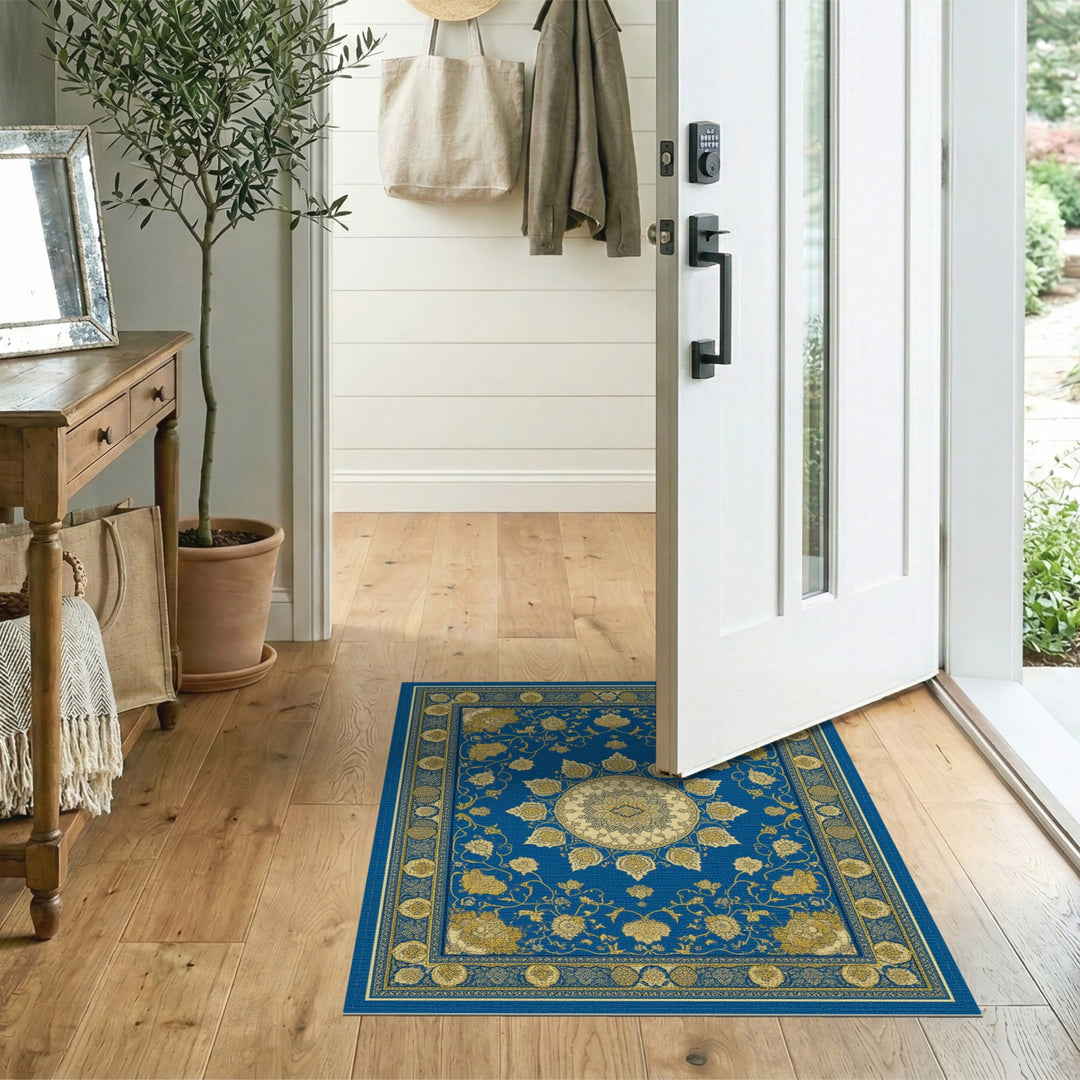 Blue Gold Medallion Floral Persian Area Rug