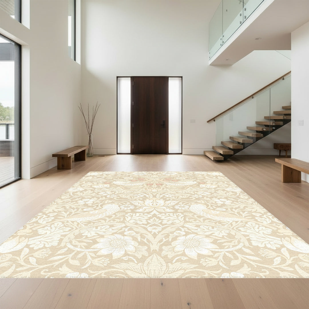 Cream Bird and Strawberry Floral Rug