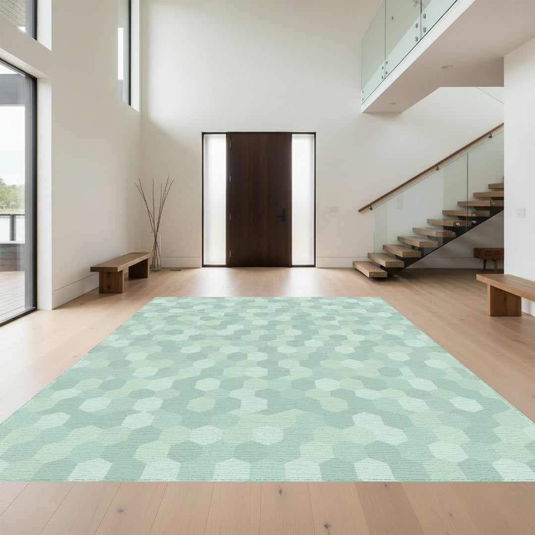 Serene Mint Hexagon Mosaic Rug
