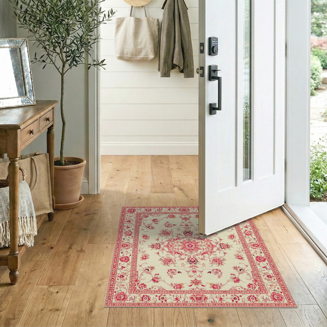 Red Floral Vintage Area Rug