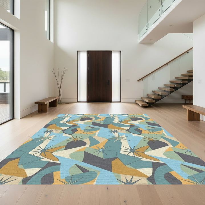 Mid Century Atomic Starburst Shapes Rug
