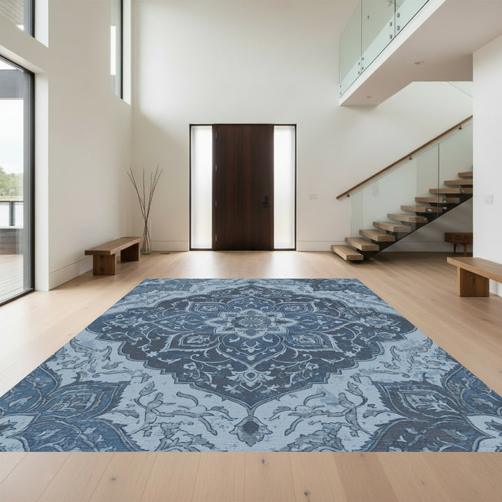 Antique Blue Floral Medallion Rug