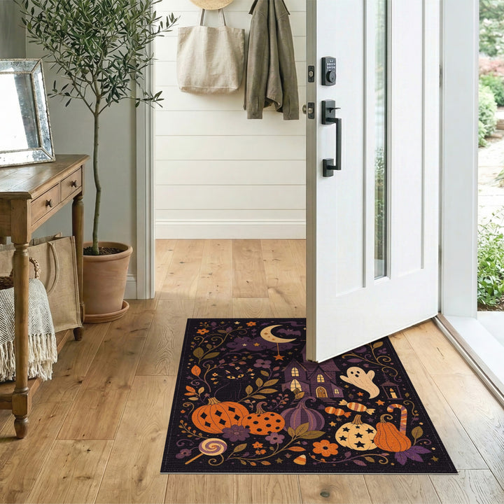 Multi-color and Patterns Kids Cartoon Spooky Halloween Haunted House Area Rug