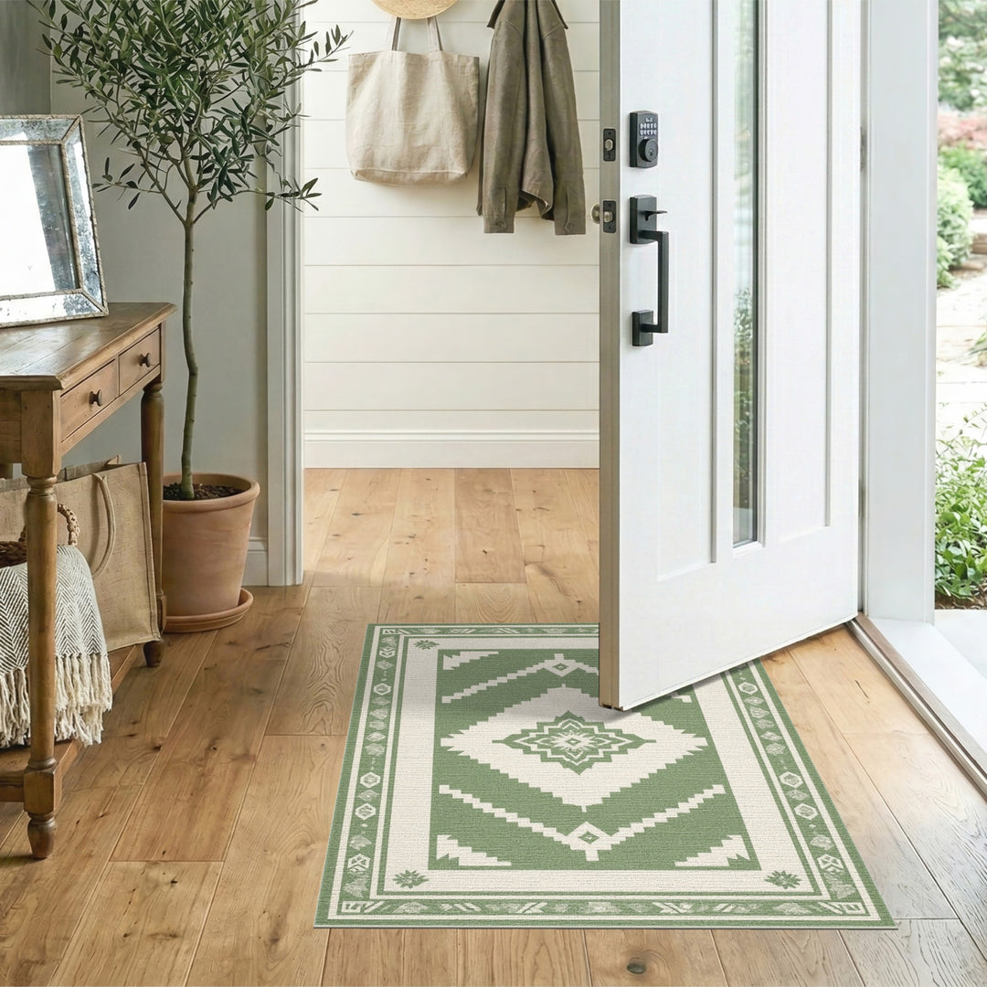 Green Southwestern Geometric Area Rug