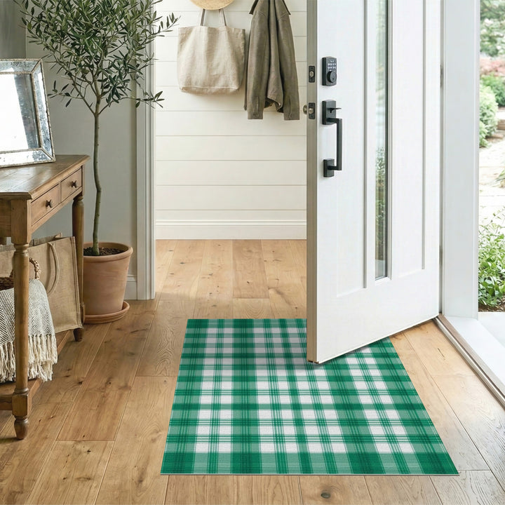 Green Plaid Green Plaid Checkered Area Rug