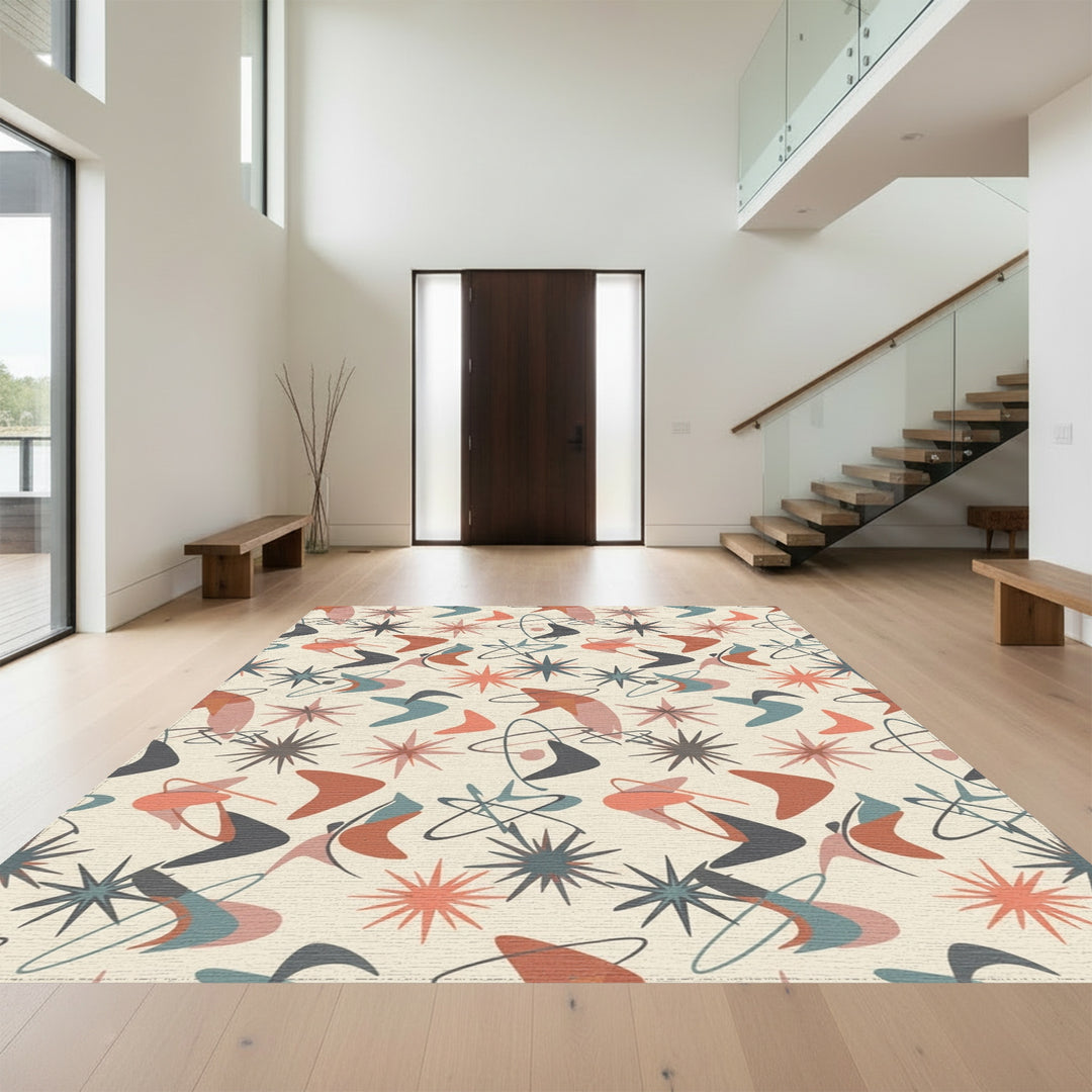 Retro Atomic Starburst Boomerang Rug