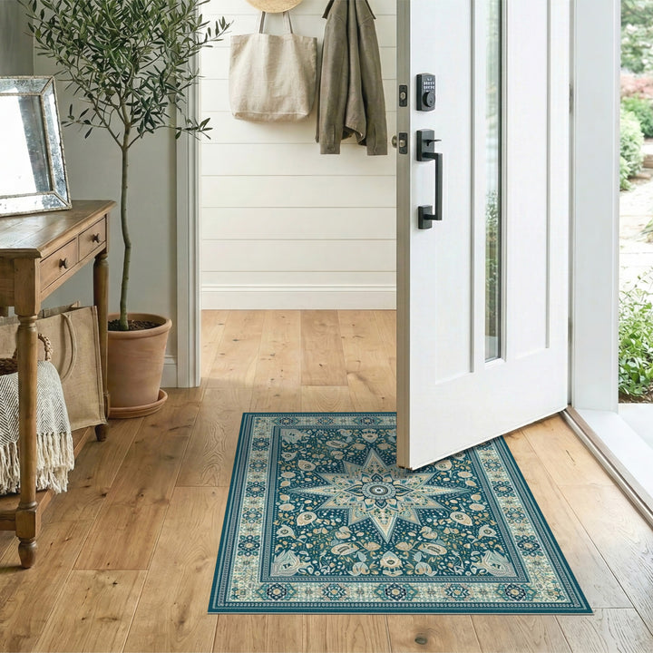 Teal Floral Vintage Area Rug