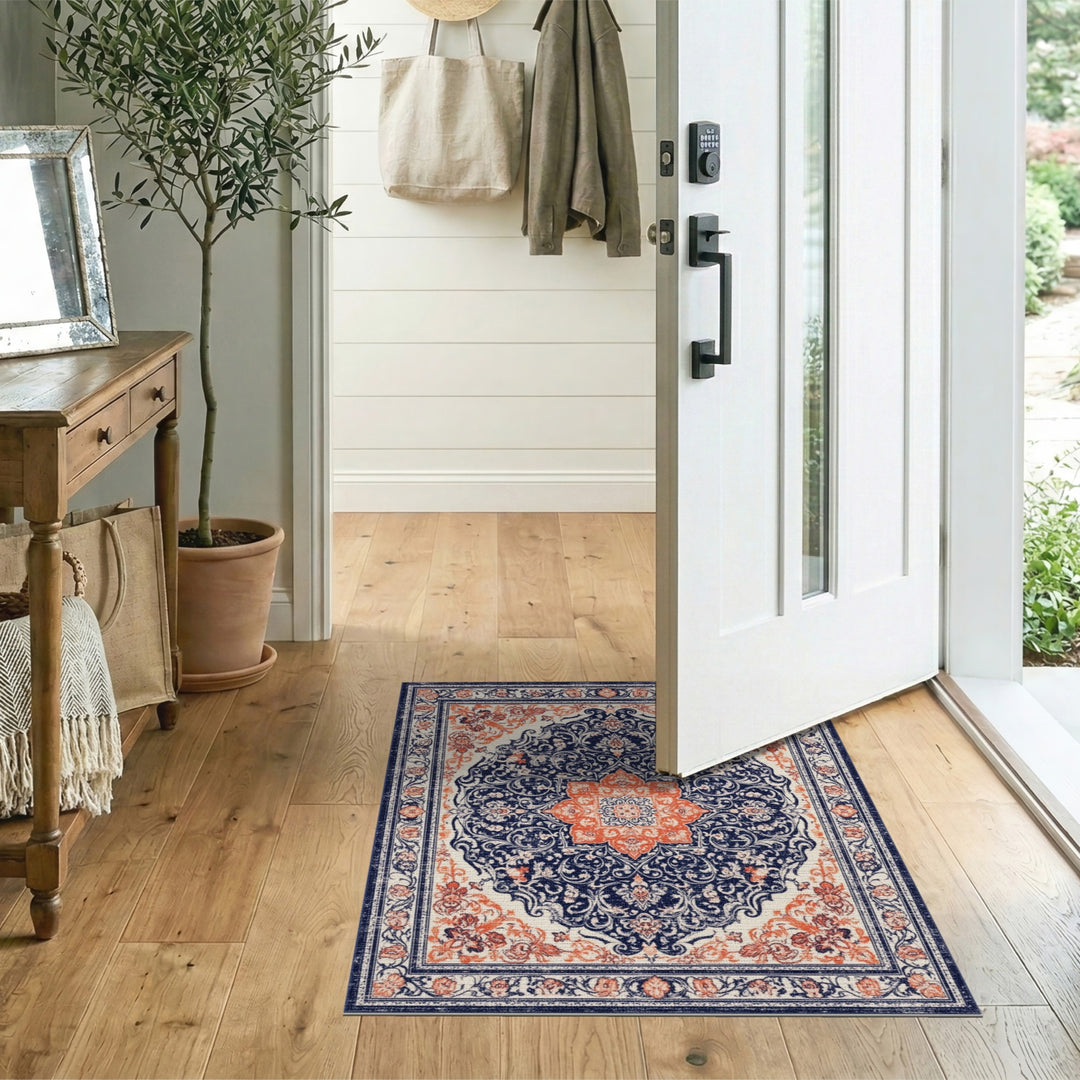 Traditional Persian Navy and Orange Area Rug