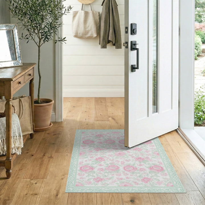 Pink Rose Floral Vintage Area Rug