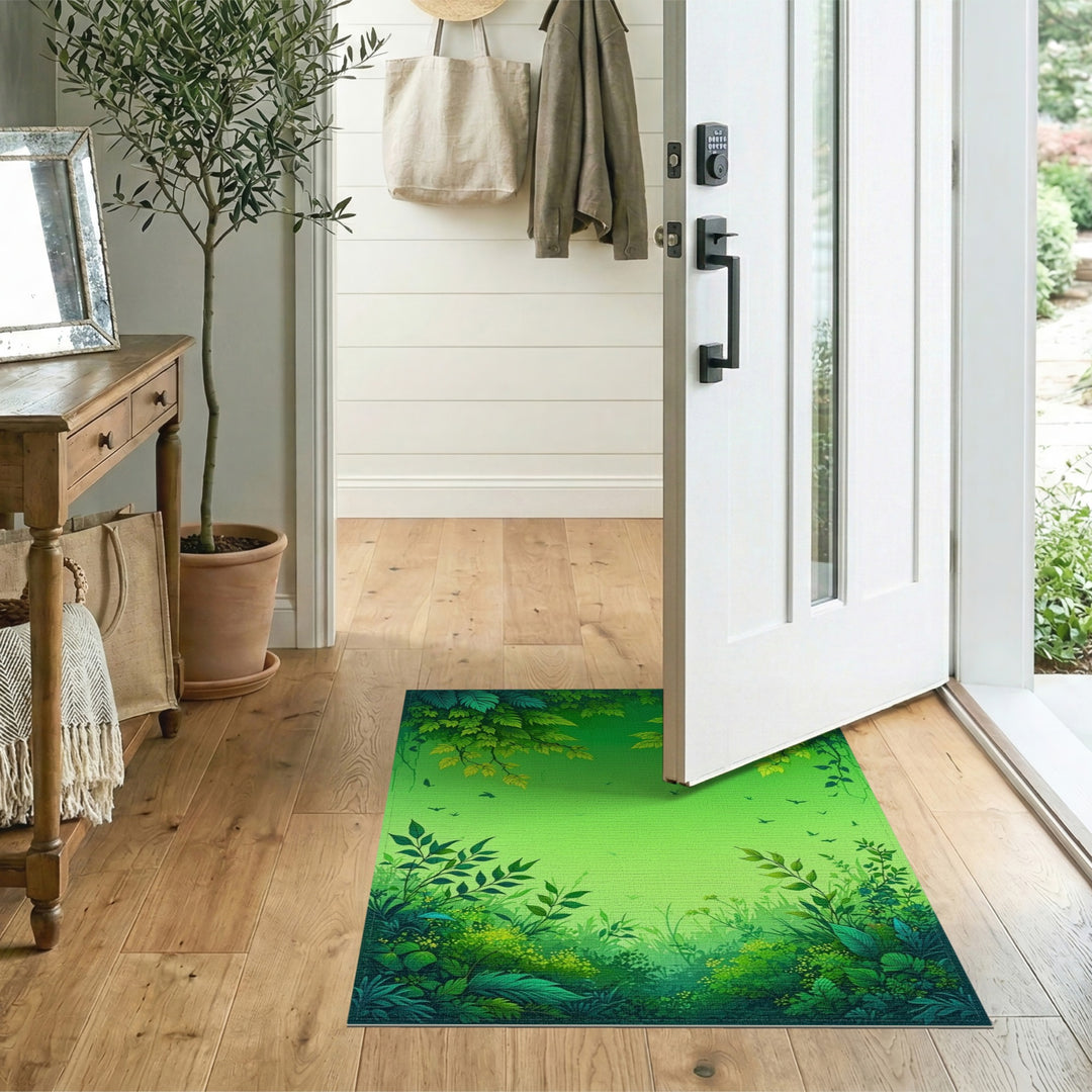 Lush Green Foliage Washable Area Rug