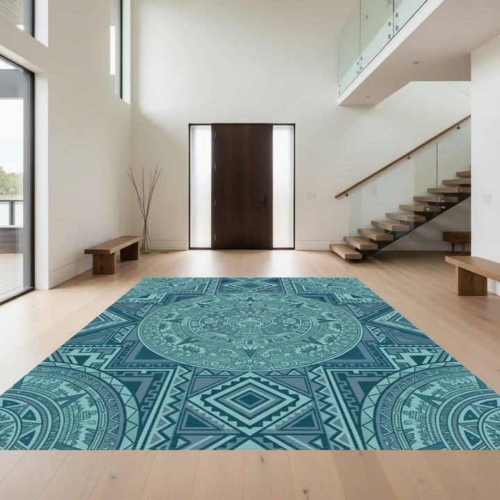 Teal Sun Stone Geometric Medallion Rug