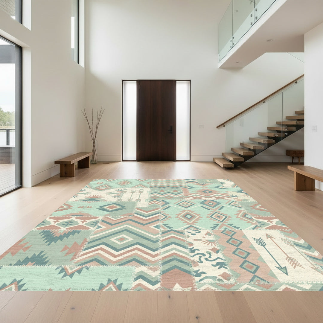 Pastel Tribal Patchwork Geometric Accent Rug