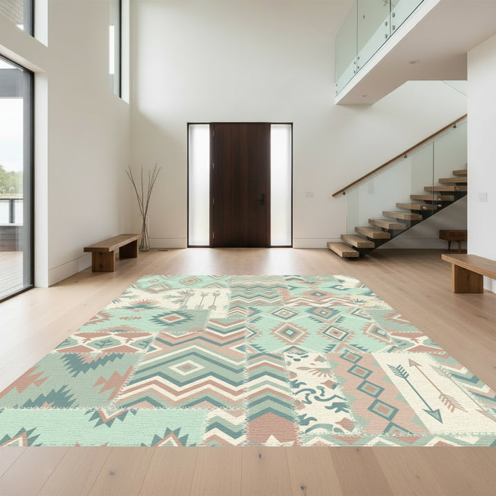 Pastel Tribal Patchwork Geometric Accent Rug
