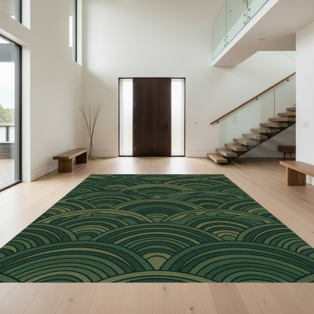 Deep Green Ocean Wave Layers Rug