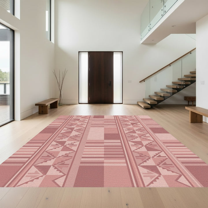 Muted Rose Geometric Staircase Stripe Rug