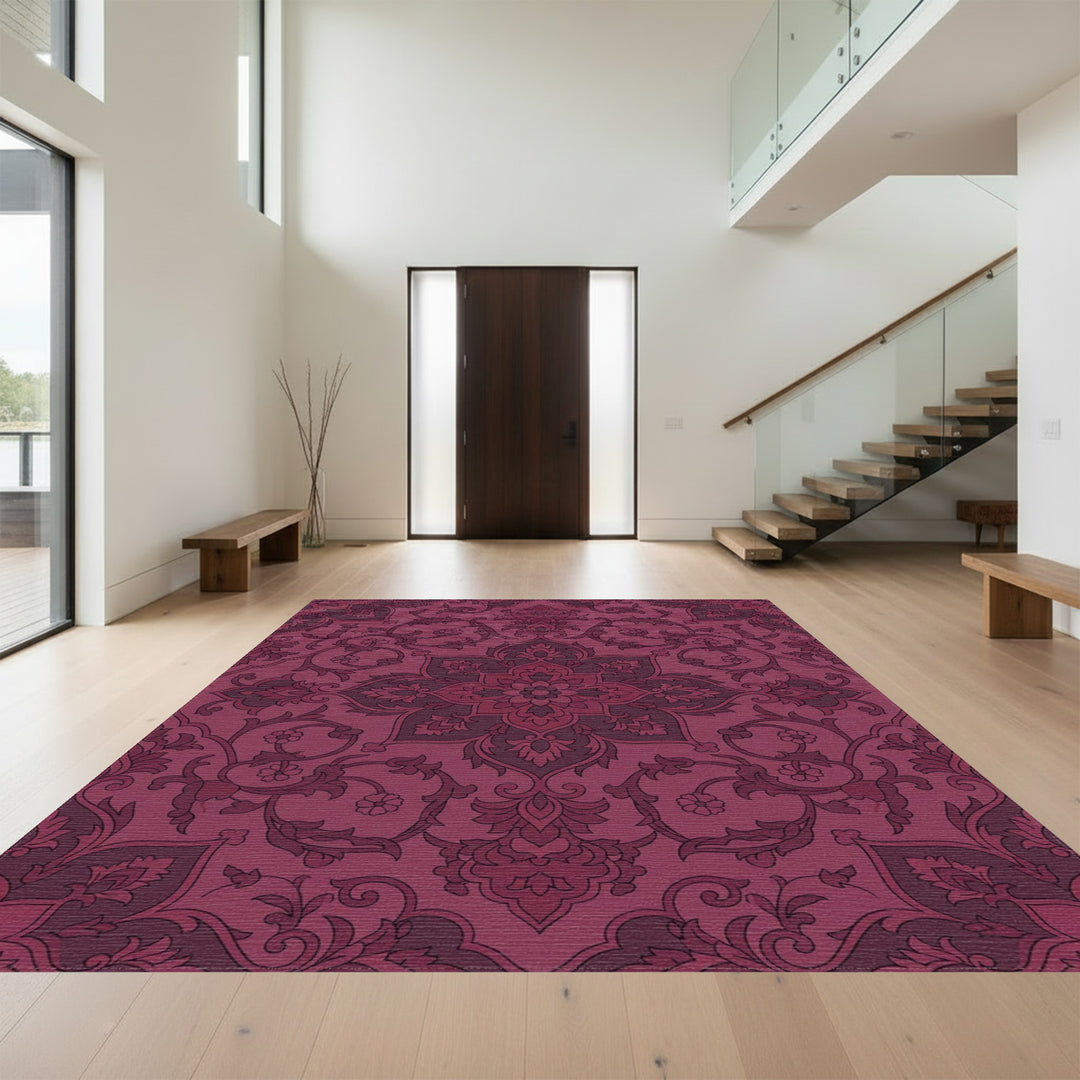 Deep Plum Floral Medallion Brocade Rug