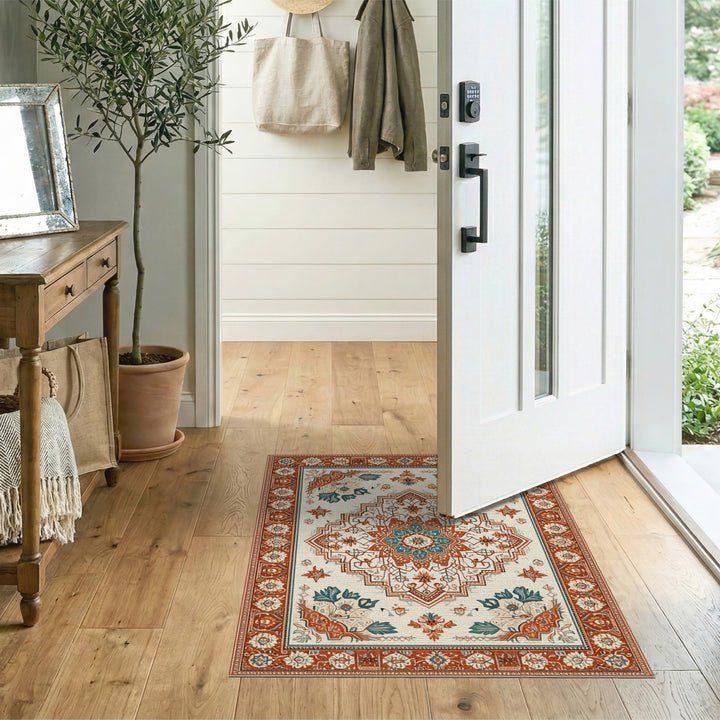 ODIKA Orange Teal Persian Area Rug