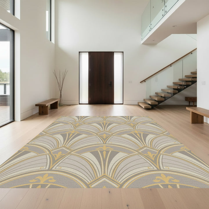 Art Deco Gray Golden Fan Rug