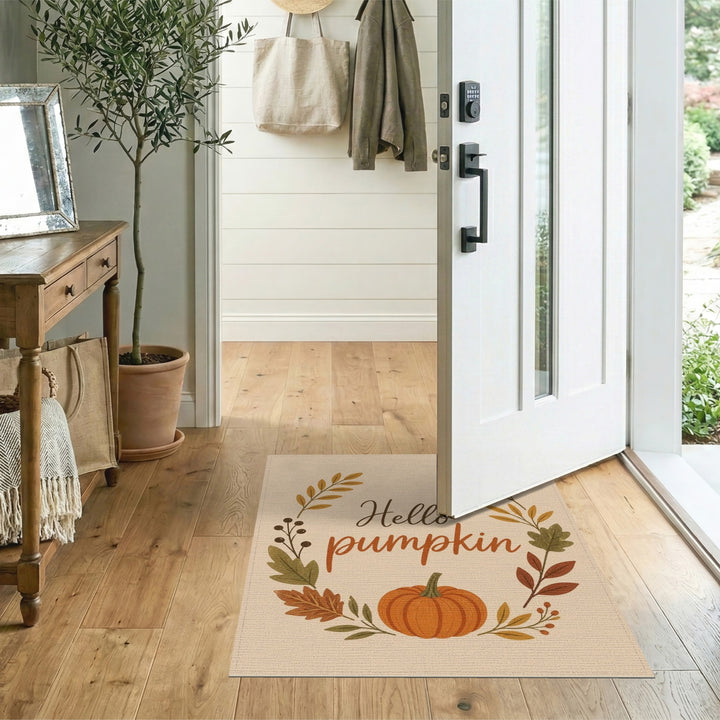 Hello Pumpkin Autumn Wreath Area Rug