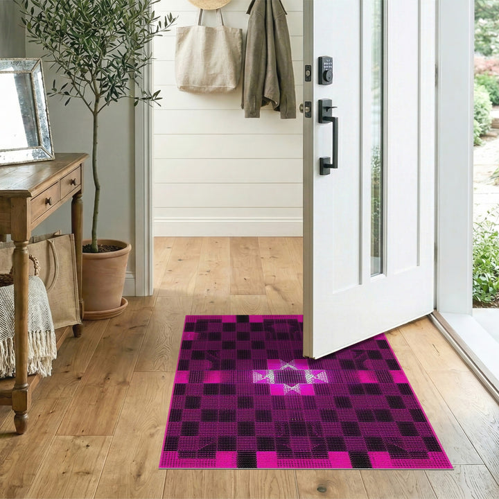 Geometric Modern Pink Geometric Checkered Area Rug