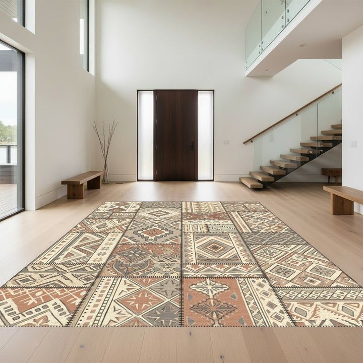 Earth Tones Patchwork Geometric Medallion Rug