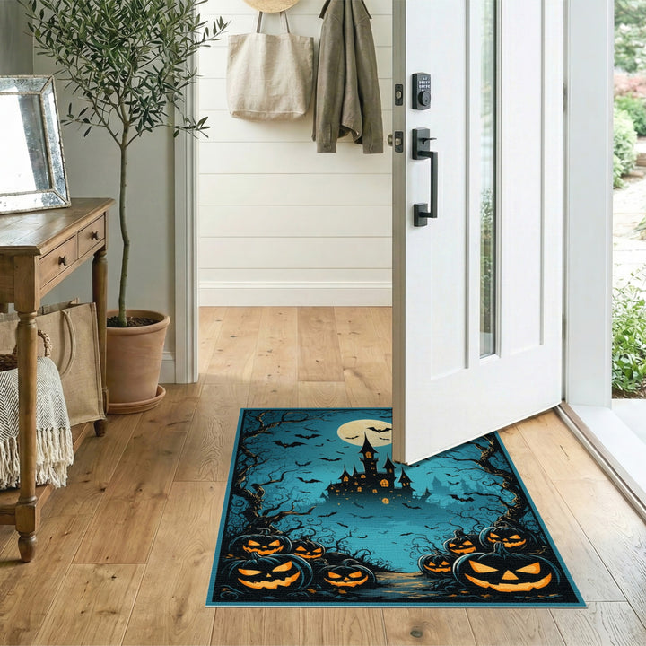 Haunted Castle Pumpkin Halloween Area Rug