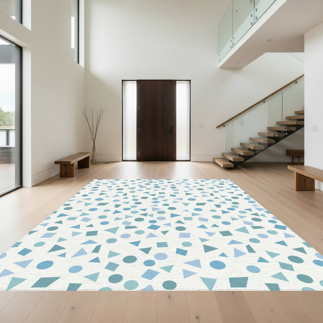 Playful Blue Geometric Collage Rug
