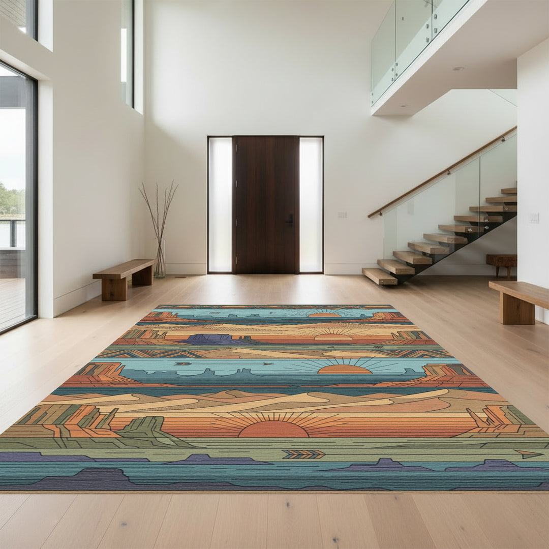 Desert Sunset Geometric Landscape Rug