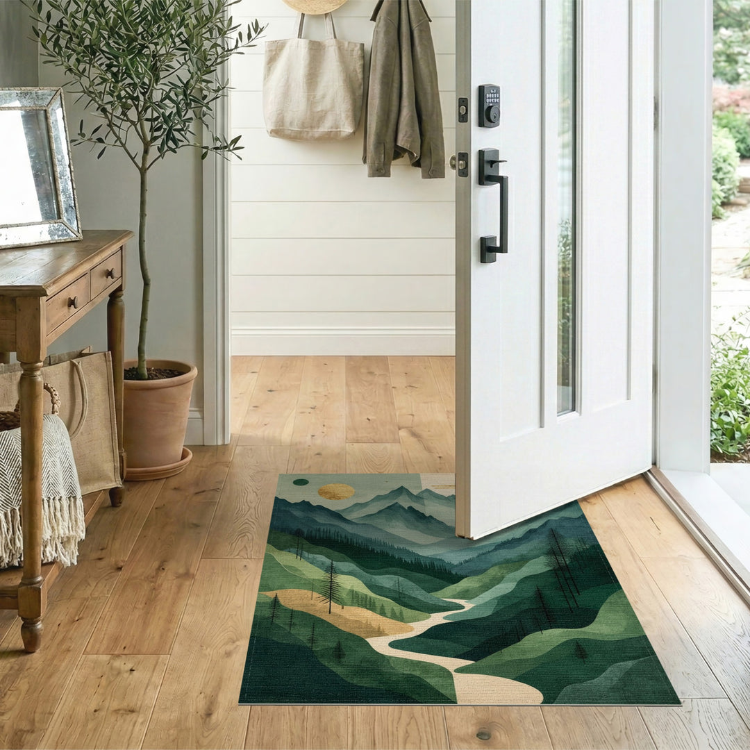 Green Mountain River Abstract Area Rug