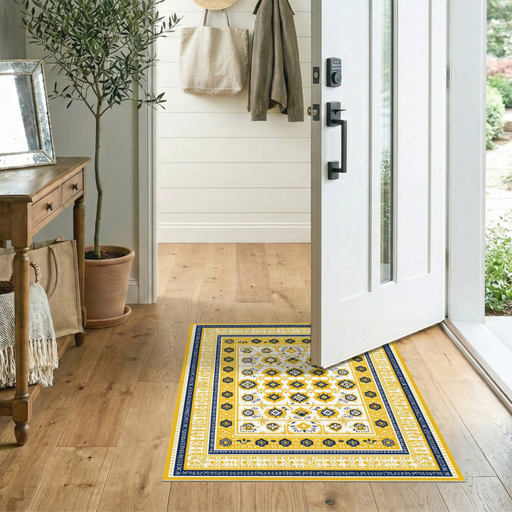 Yellow Geometric Washable Area Rug