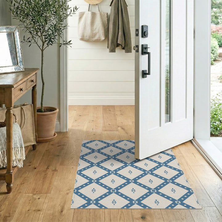 Blue Geometric Diamond Lattice Area Rug
