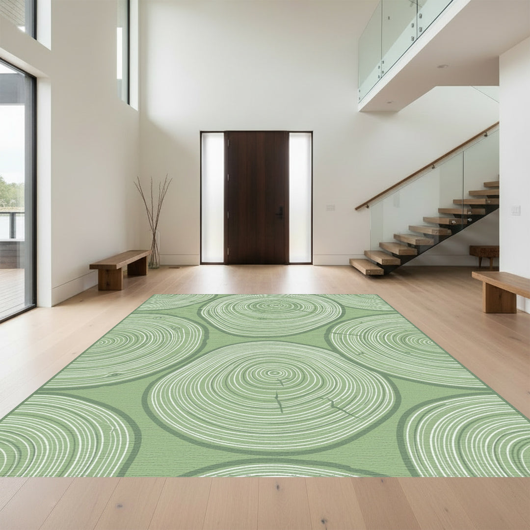 Green Wood Grain Rings Rug