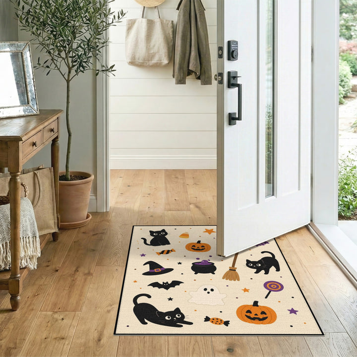 Halloween Black Cats Pumpkins Area Rug
