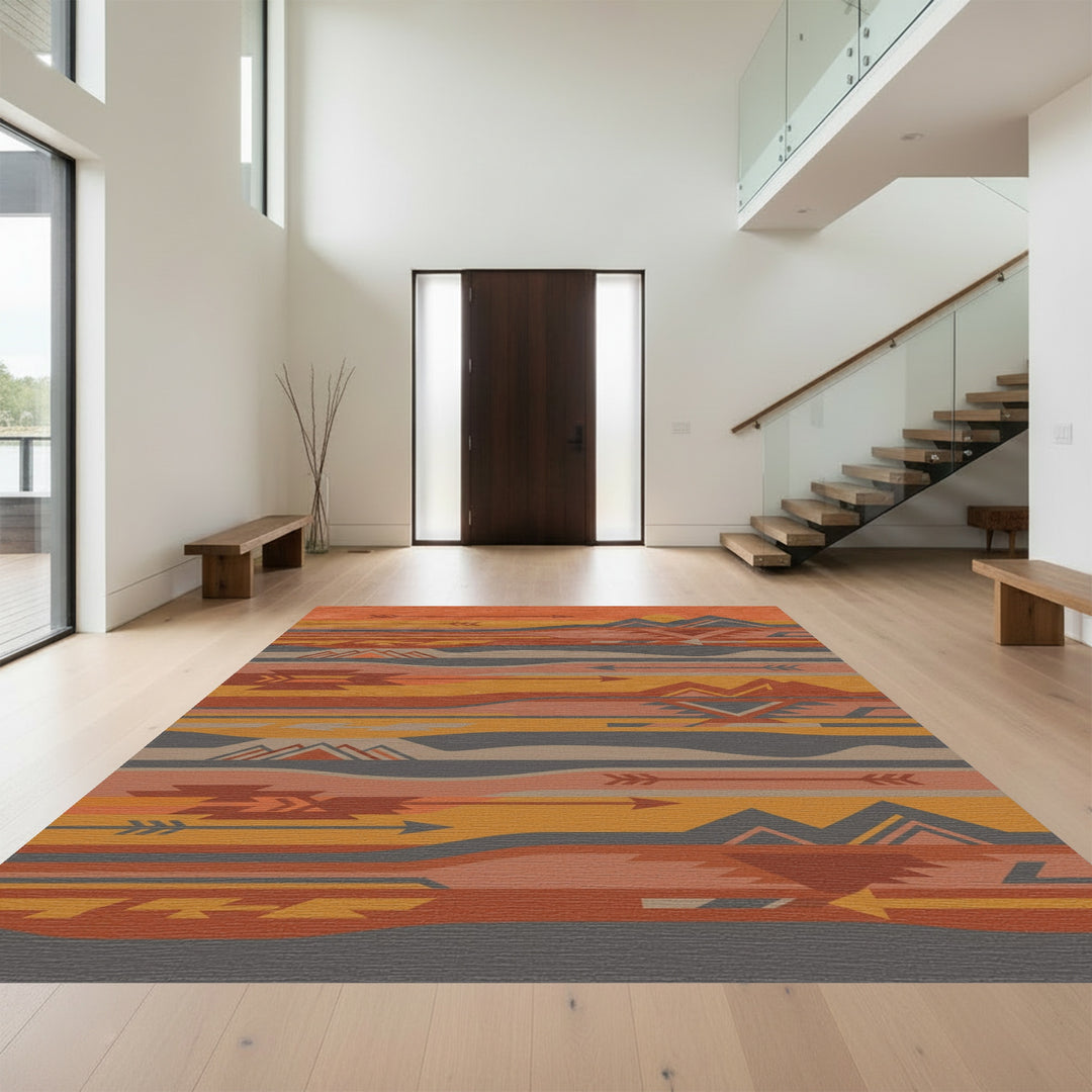 Earthy Sunset Mountain Arrow Geometric Rug