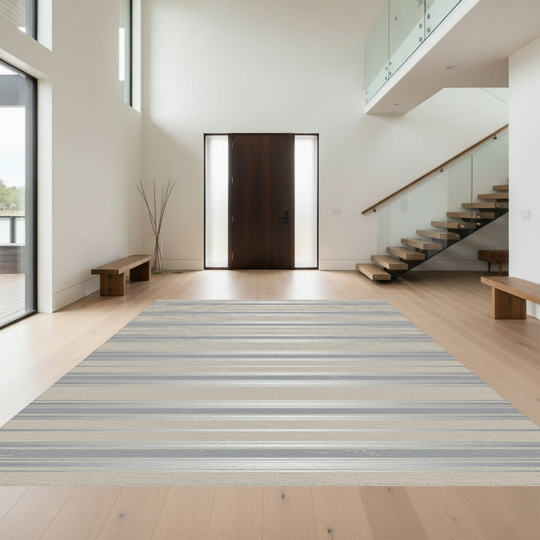 Modern Taupe Silver Striped Rug