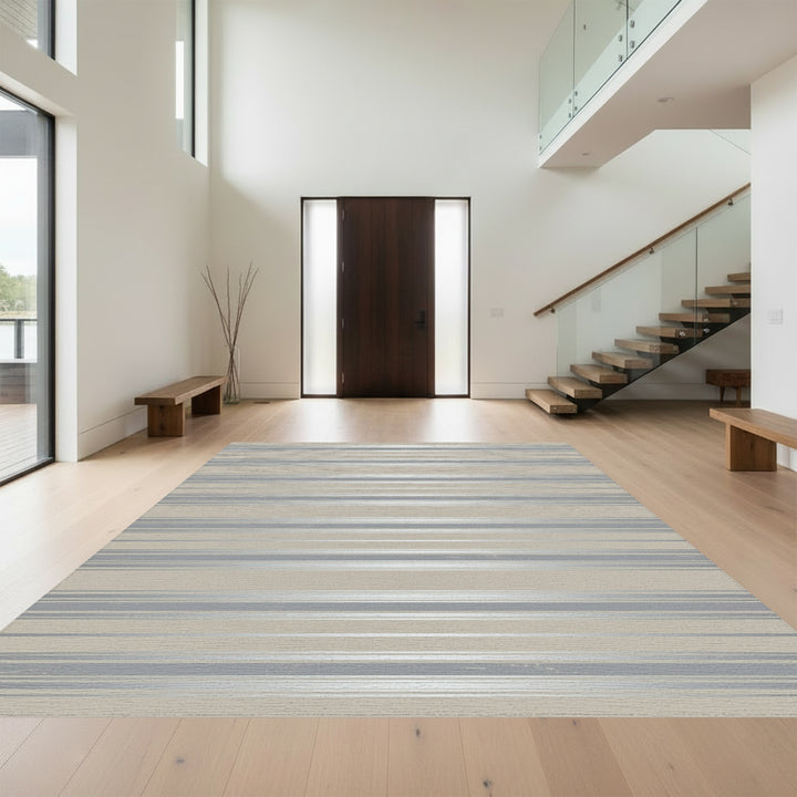 Modern Taupe Silver Striped Rug