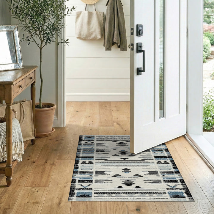Heritage Tribal Blue Geometric Tribal Area Rug