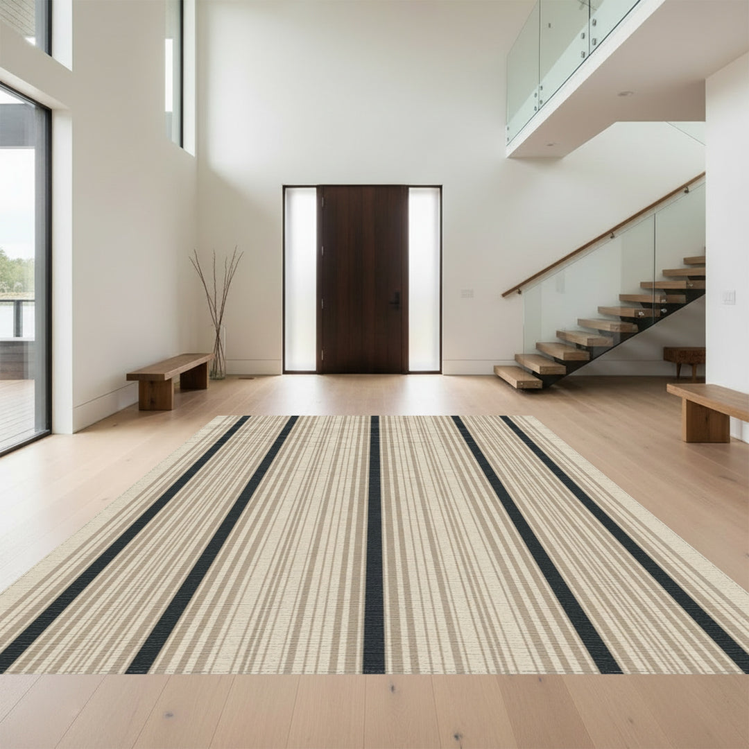 Rustic Earth Tone Vertical Stripe Rug