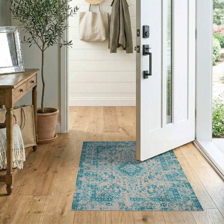 Distressed Teal Medallion Area Rug