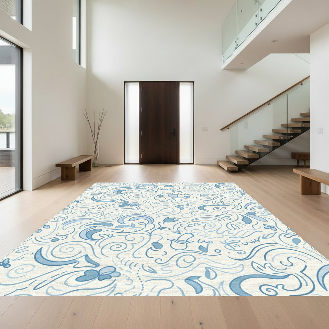 Light Blue Floral Swirls Rug