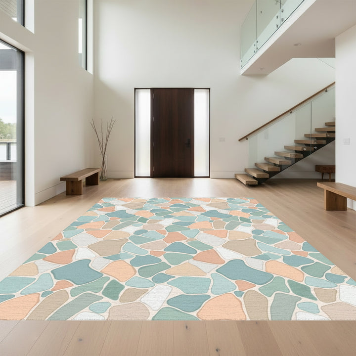 Soft Pastel Irregular Stone Mosaic Rug