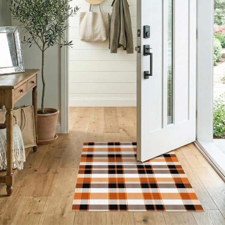 Multi-color and Patterns Bold Orange Black Plaid Area Rug