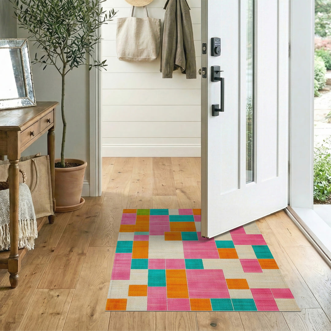 Vibrant Geometric Multi-Color Block Multi-color and Patterns Area Rug