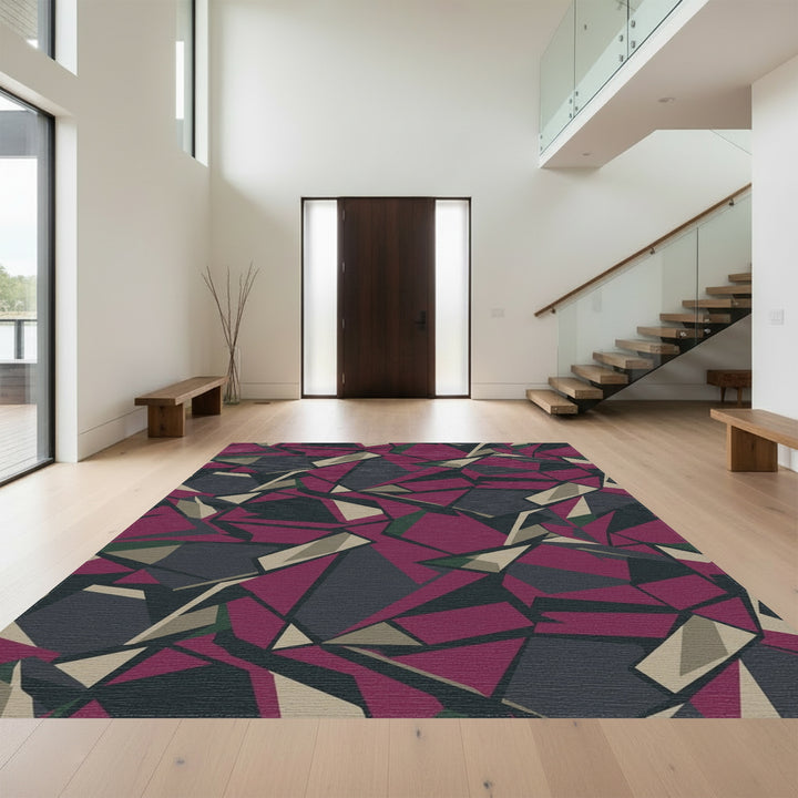 Crimson Plum Shattered Geometric Rug