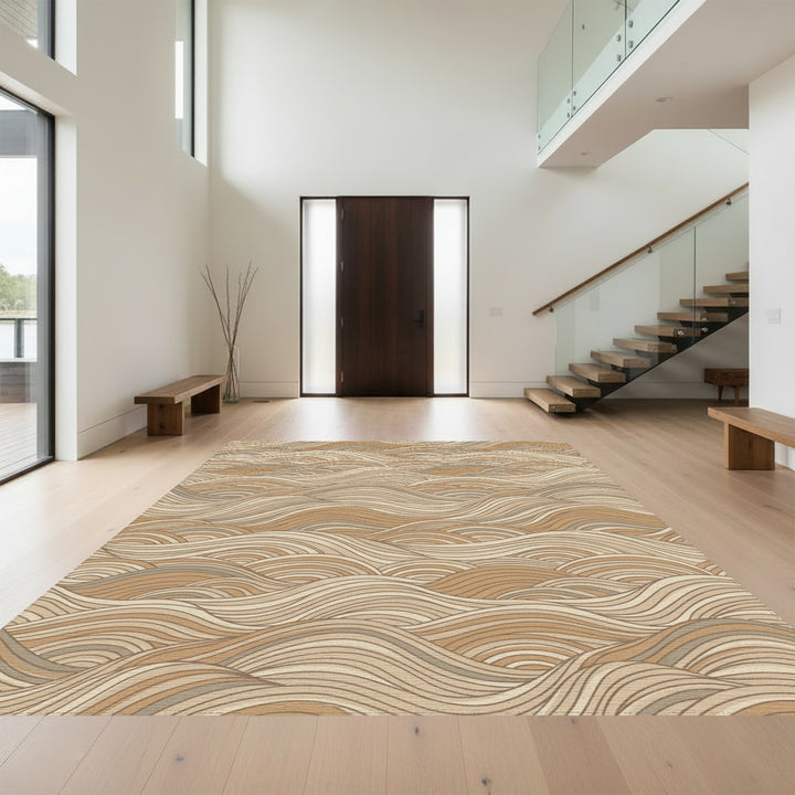 Earthy Tone Wavy Stripe Landscape Rug