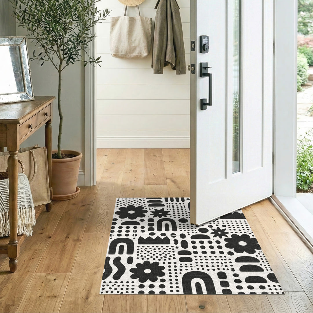 Bold Black White Geometric Area Rug
