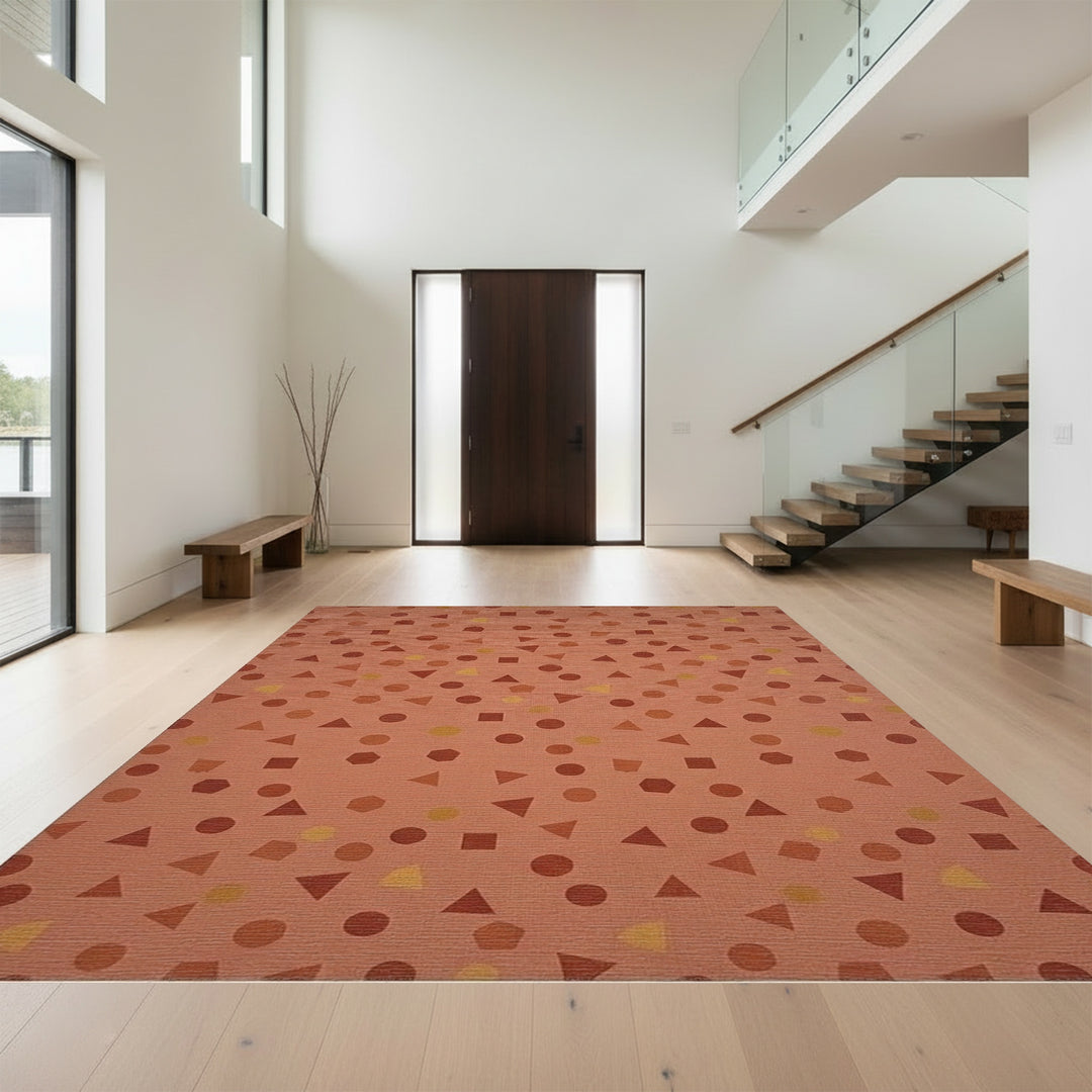 Terra Cotta Scattered Geometric Shapes Rug